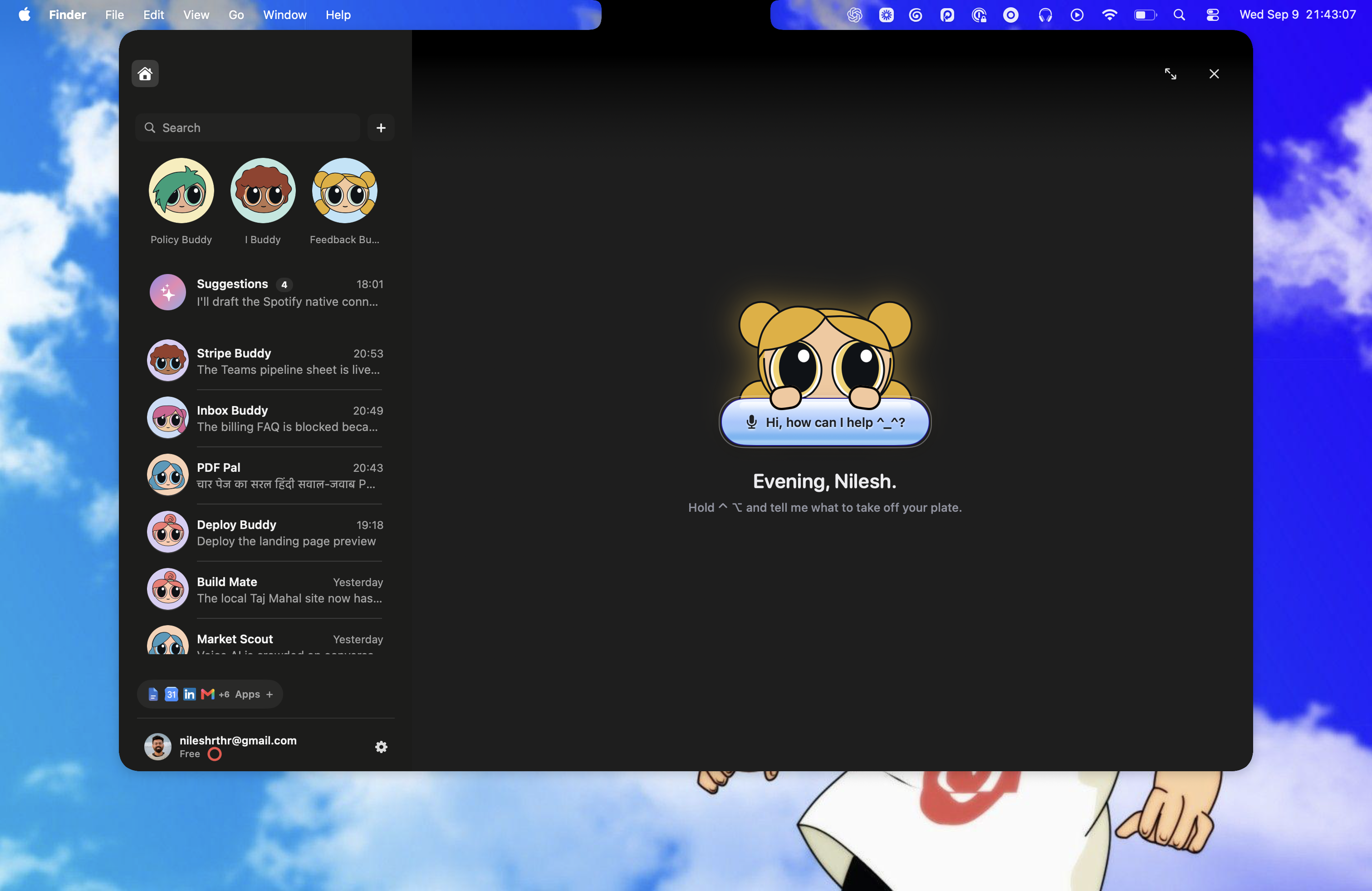 HeyClicky's Home interface with Clickys and recent conversations in the sidebar